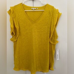Yellow Chicos Fringe Tee Butterfly Sleeves Top NWT size 3 (XL) 100% Linen